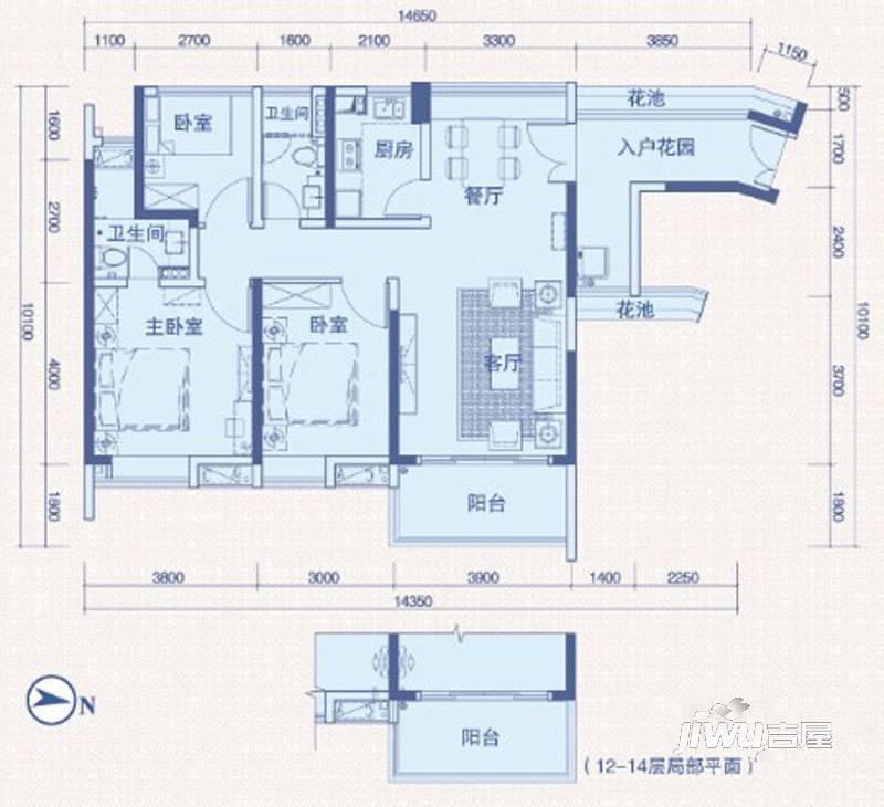 中惠璧珑湾3室2厅2卫117㎡户型图