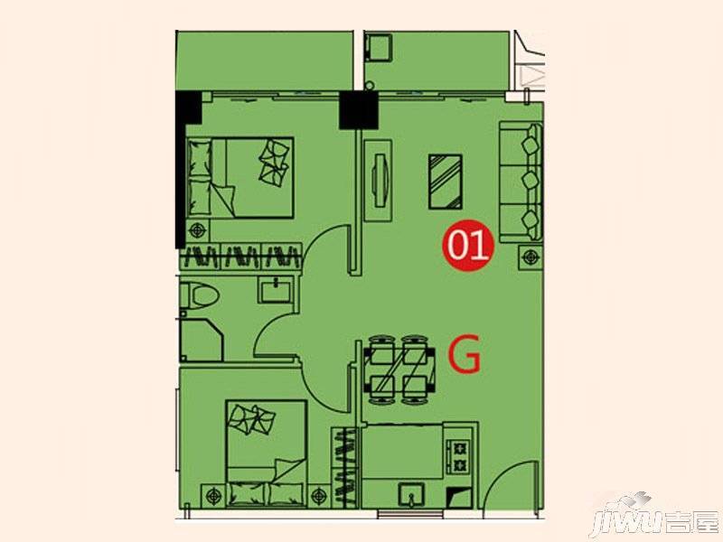 大壮国际广场(商用)2室1厅1卫75㎡户型图