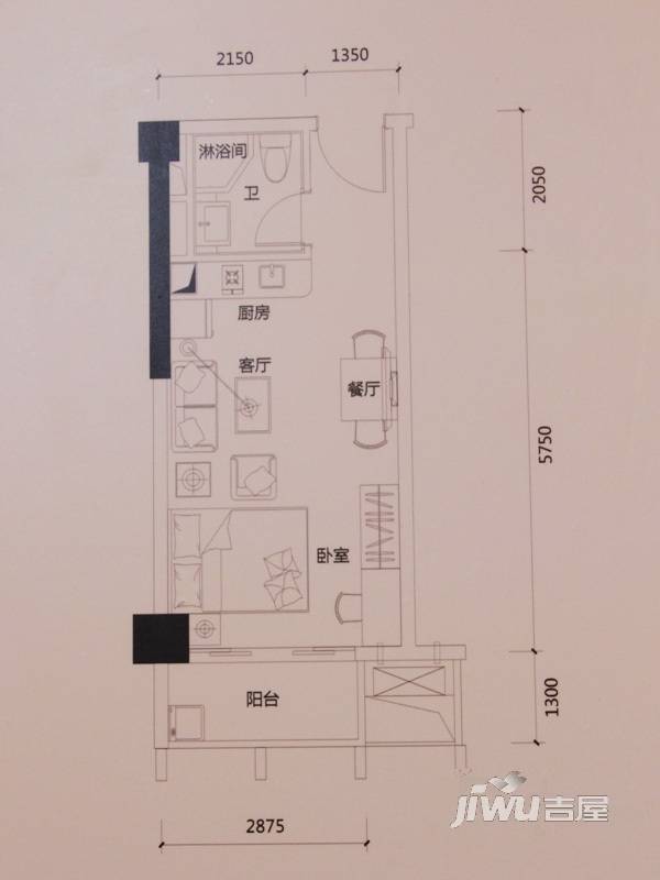 大壮国际广场(商用)1室1厅1卫35.9㎡户型图