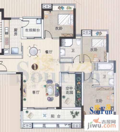 广州新塘新世界花园3室2厅2卫135.5㎡户型图