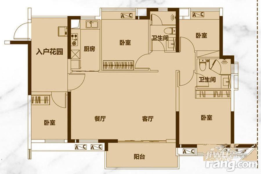 越秀星汇云城4室2厅2卫105㎡户型图