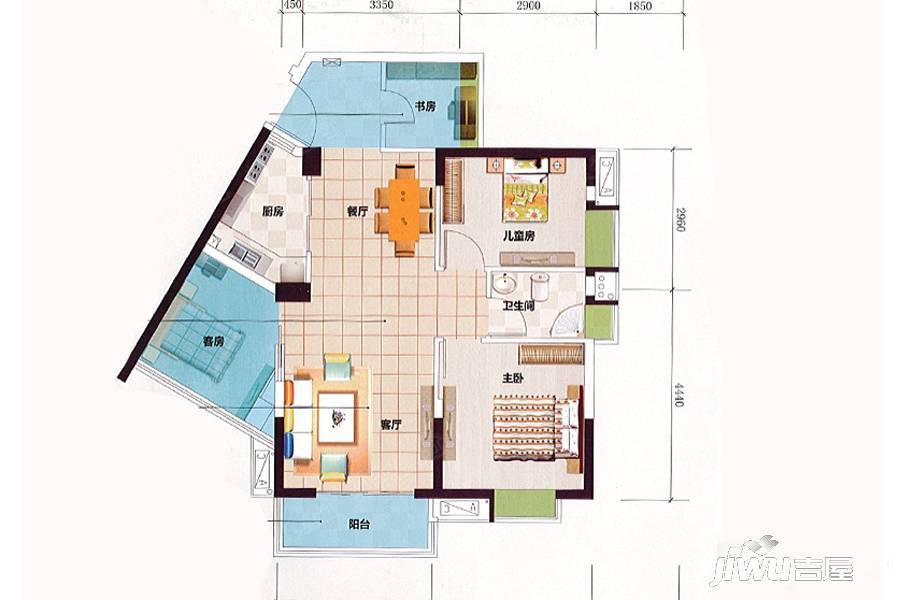 南沙金湾4室2厅1卫77㎡户型图