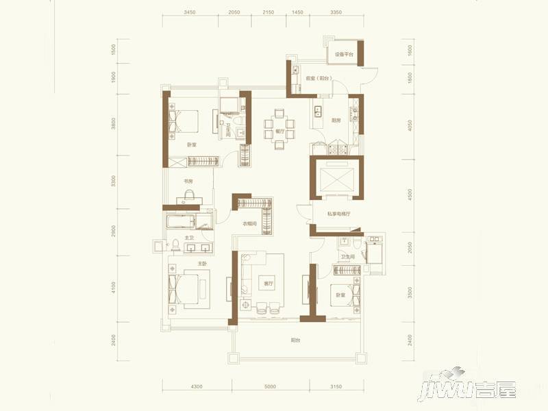 华发四季名苑4室2厅3卫208㎡户型图