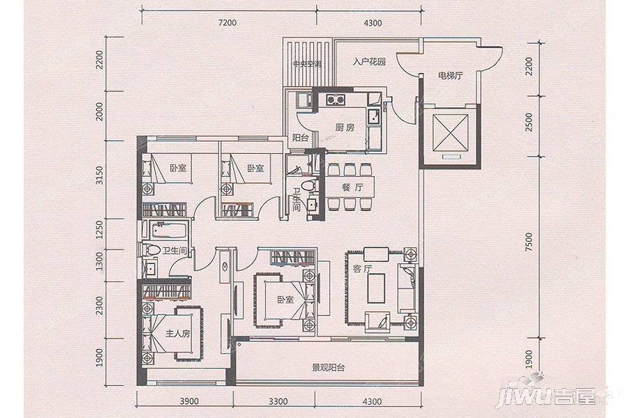 创基丽江国际4室2厅2卫150.6㎡户型图