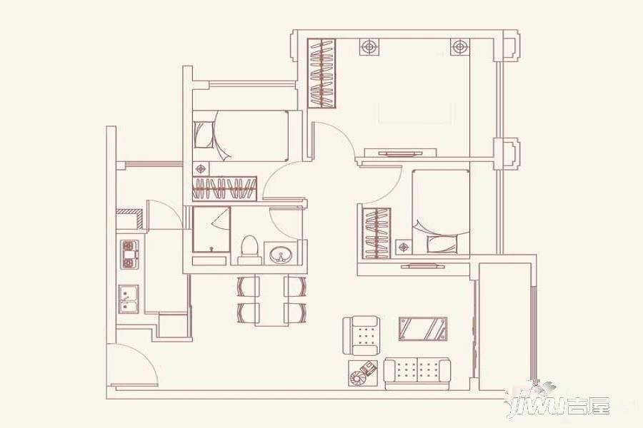 保利红馆3室2厅1卫72㎡户型图