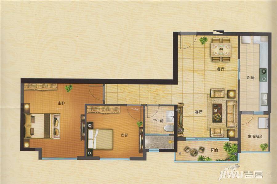 麓湖轩2室2厅1卫93.3㎡户型图