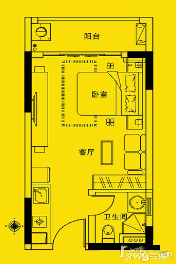 科学城佳大公寓1室1厅1卫37㎡户型图