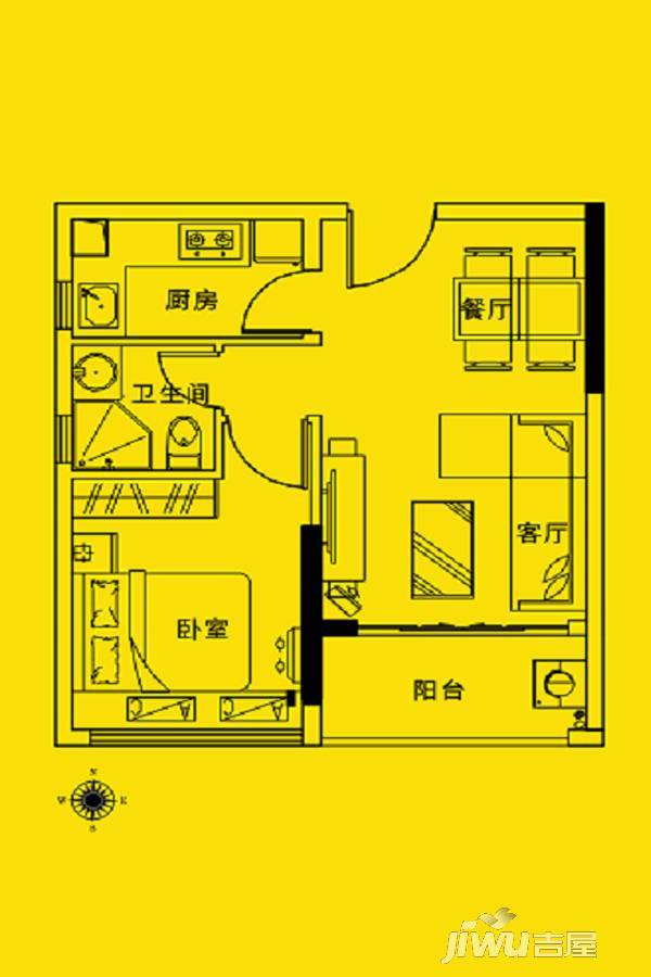 科学城佳大公寓1室2厅1卫50㎡户型图