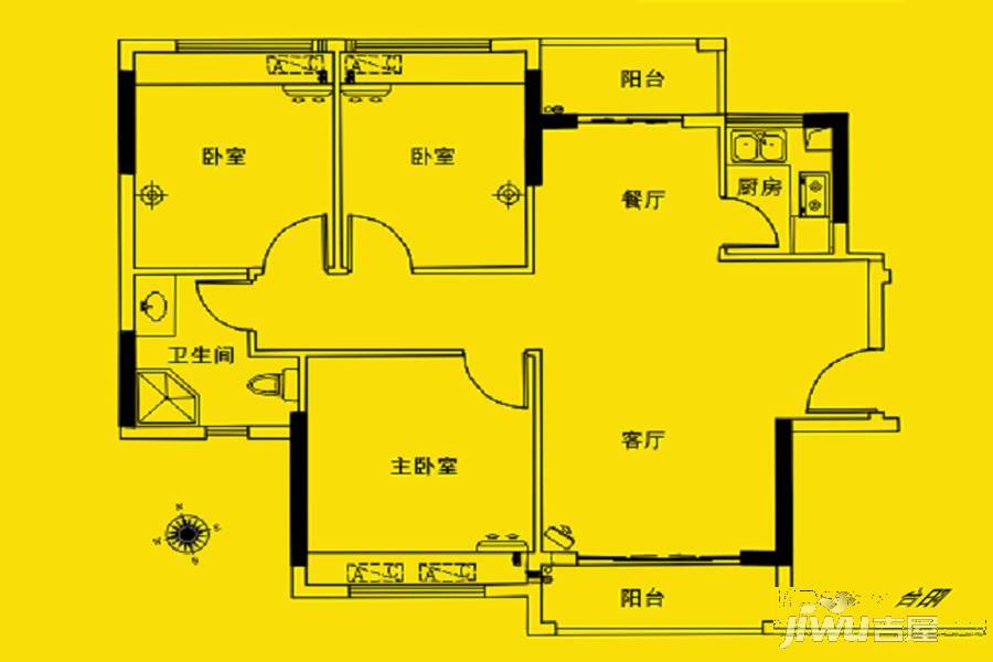 科学城佳大公寓3室2厅1卫93㎡户型图