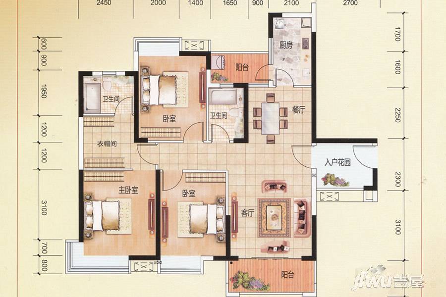 合汇·学府名郡3室2厅2卫120㎡户型图