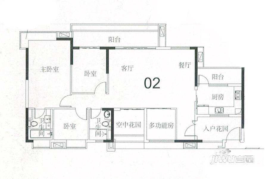 悦江上品4室2厅2卫138㎡户型图