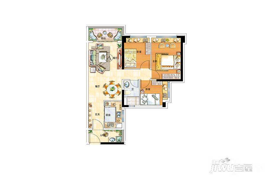 碧桂园琥珀湾3室2厅1卫88㎡户型图