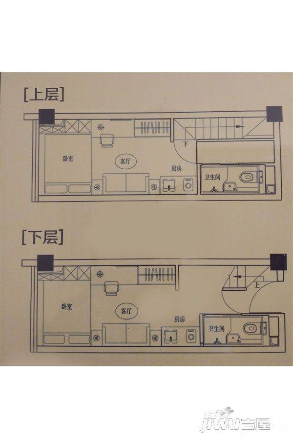 富力万科云启(商用)2室2厅2卫21㎡户型图