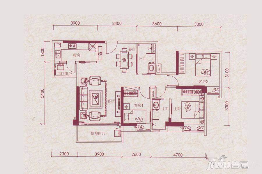 嘉兰轩3室2厅2卫110.8㎡户型图