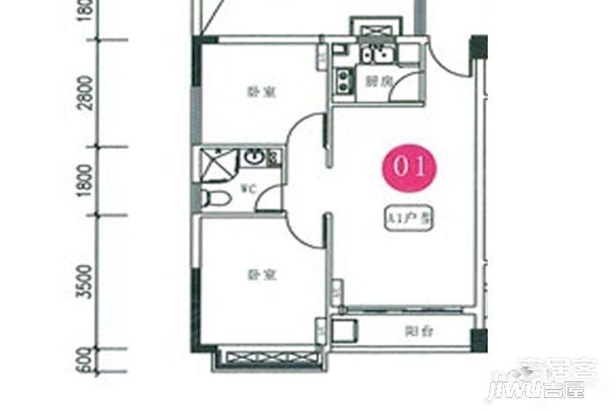 新汇时光2室2厅1卫65㎡户型图