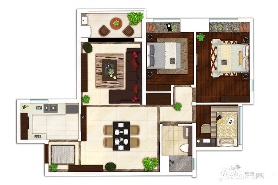 葛洲坝保利曼城3室2厅1卫87㎡户型图