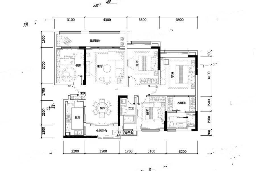 葛洲坝广州紫郡府4室2厅2卫144㎡户型图