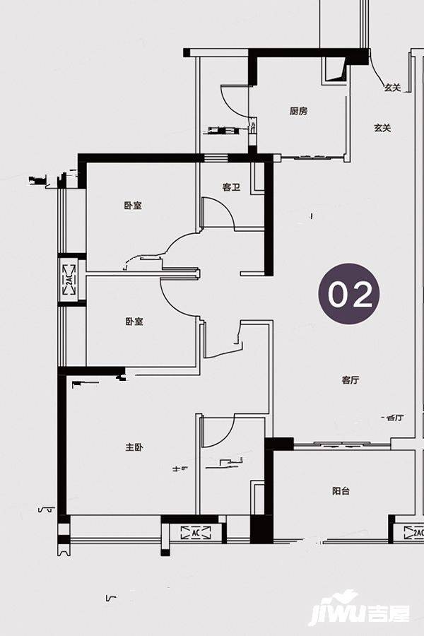 保利紫云3室2厅2卫105㎡户型图