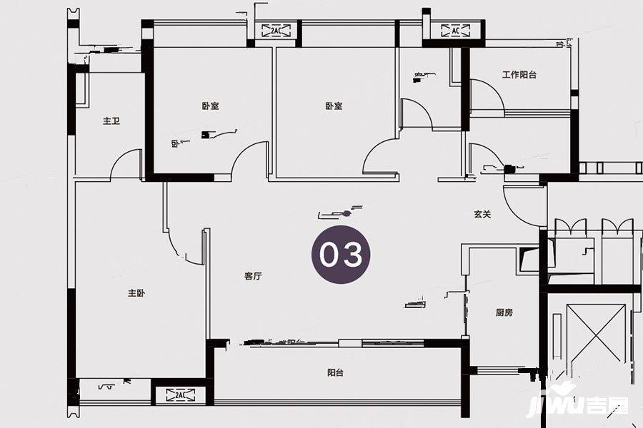 保利紫云3室2厅2卫126㎡户型图