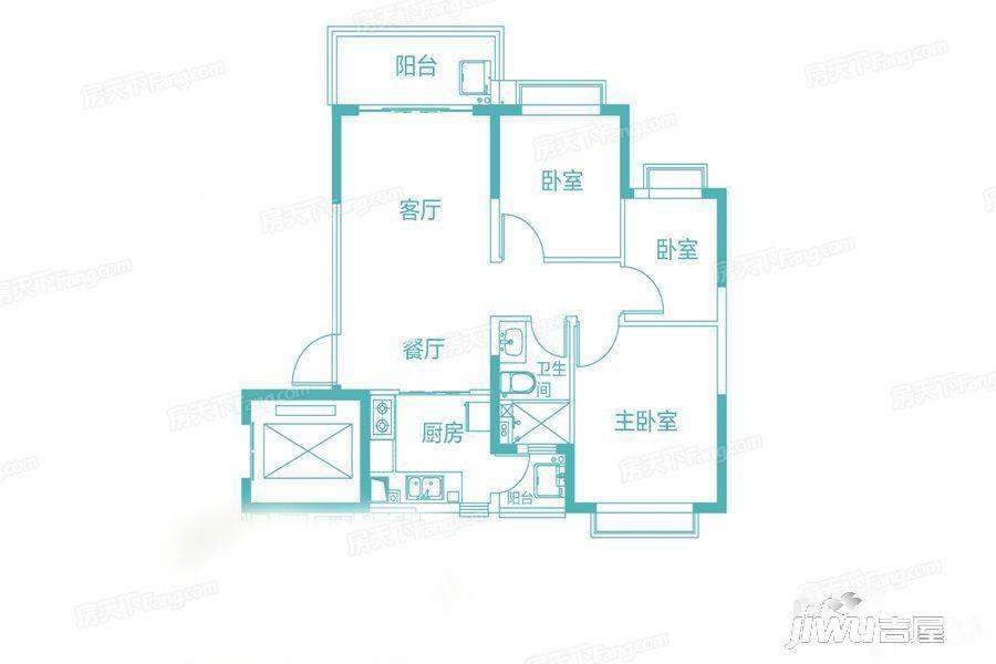 恒大山水郡3室2厅1卫86㎡户型图