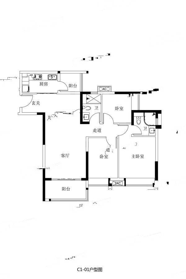 保利紫云3室2厅2卫103.5㎡户型图