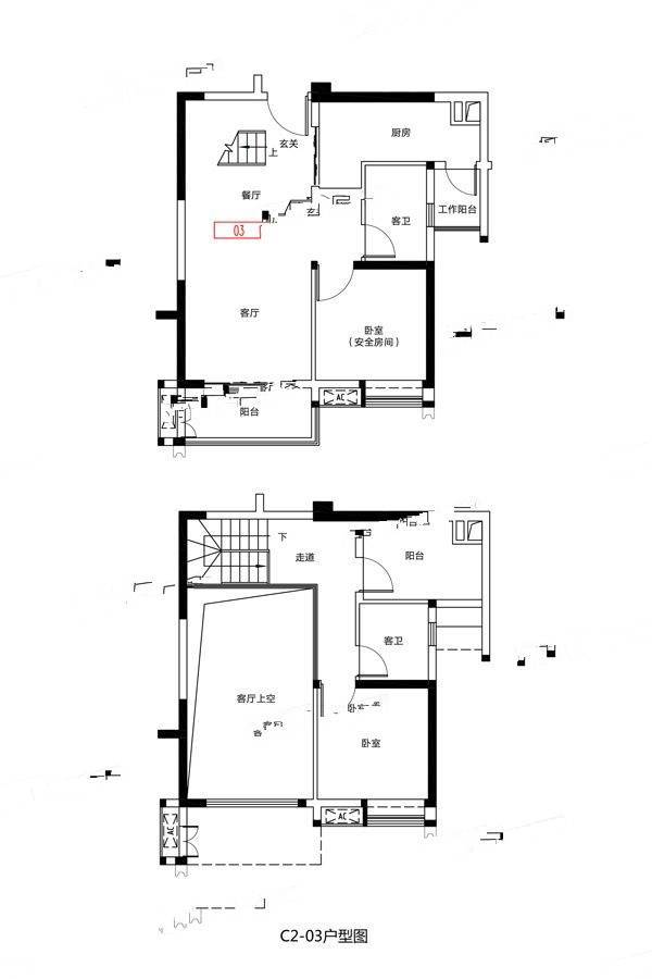 保利紫云3室2厅2卫102㎡户型图