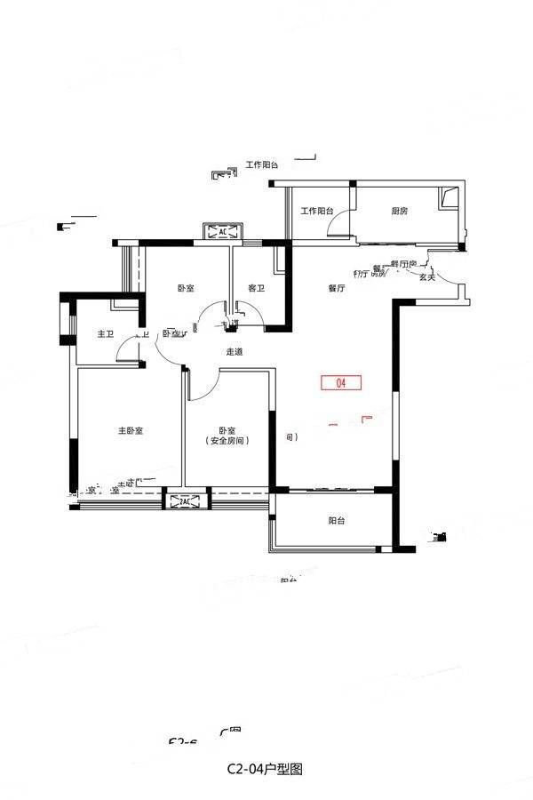 保利紫云3室2厅2卫103.4㎡户型图