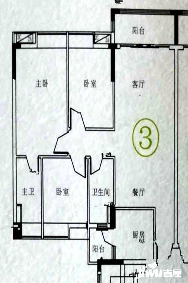 安合花园3室2厅2卫95.2㎡户型图