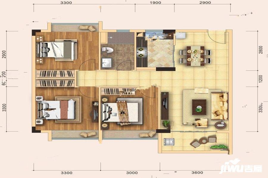 南沙御顷轩3室2厅1卫96㎡户型图