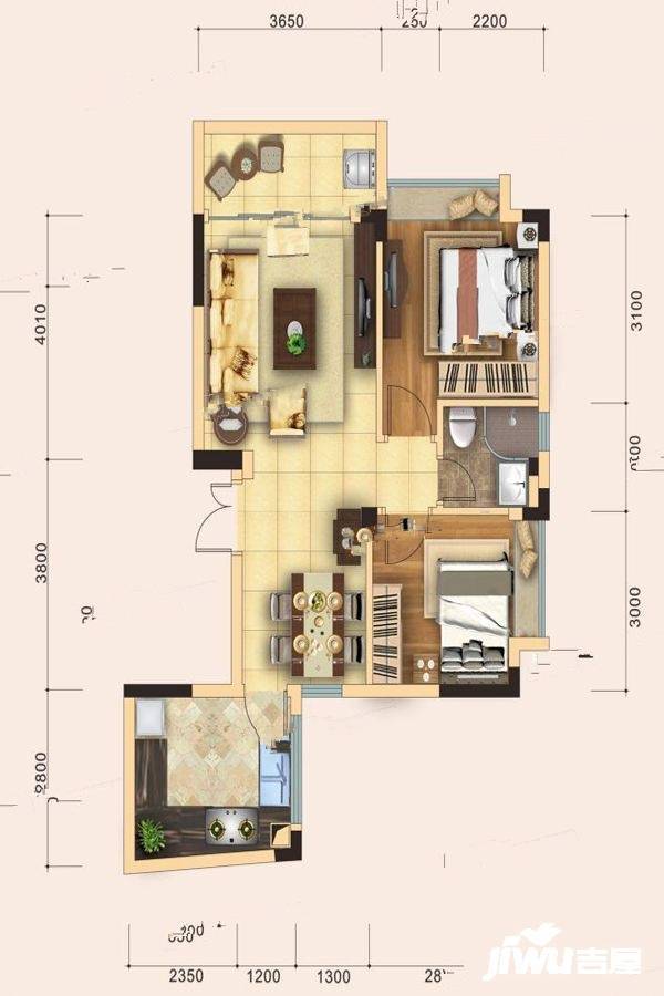 南沙御顷轩2室2厅1卫79㎡户型图