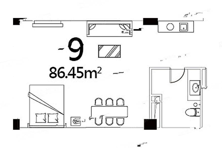 功夫小镇1室1厅1卫86㎡户型图