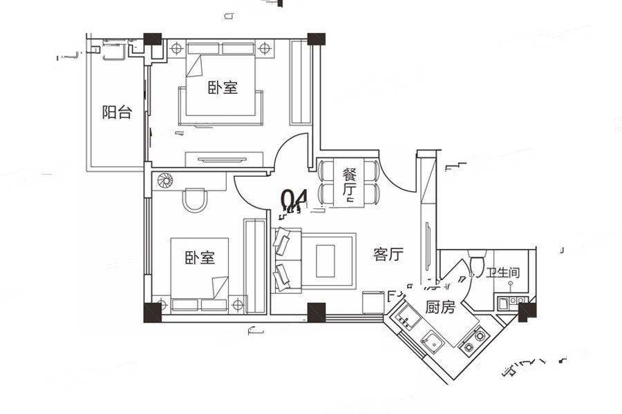 瑞万璞悦里2室2厅1卫77.2㎡户型图