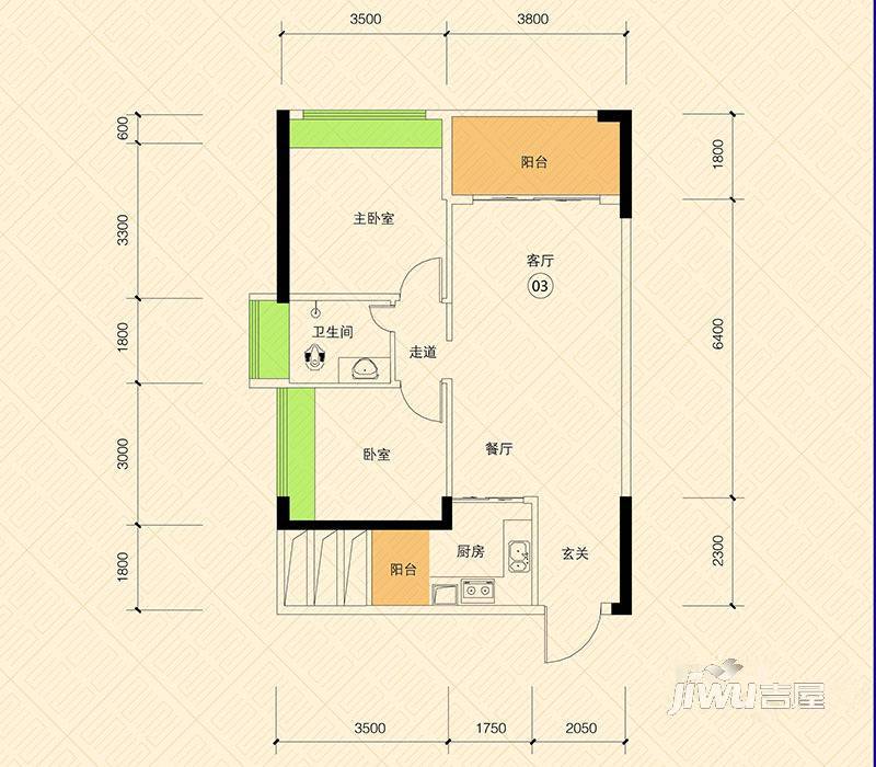 恒怡湾2室2厅1卫79.6㎡户型图