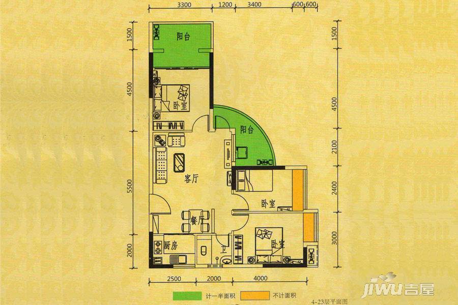 寰儒大厦3室2厅1卫92.6㎡户型图