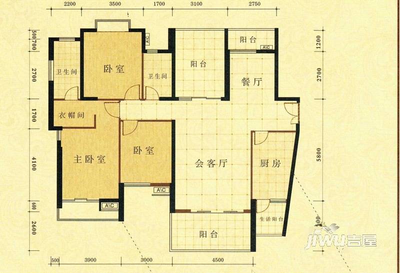 华德力雍景城3室2厅2卫159㎡户型图