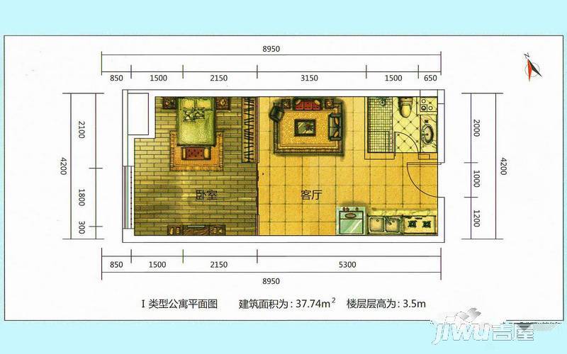 湛江商贸物流城1室1厅1卫37.7㎡户型图