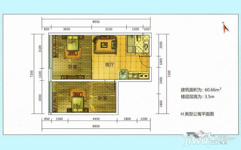 湛江商贸物流城2室1厅1卫60.7㎡户型图