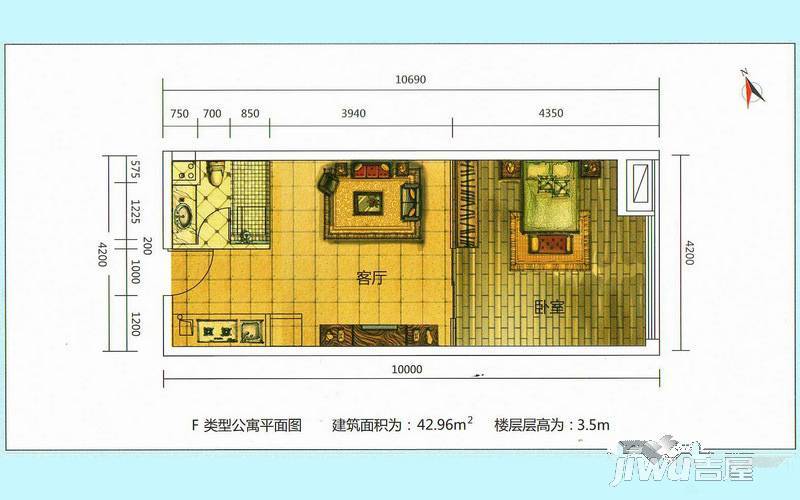 湛江商贸物流城1室1厅1卫43㎡户型图