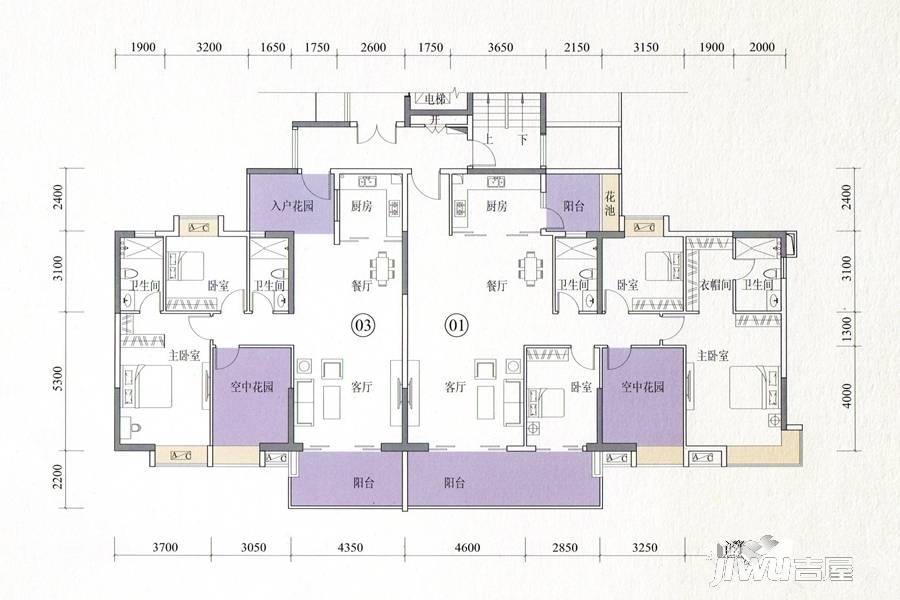 城市美林3室2厅2卫165.4㎡户型图