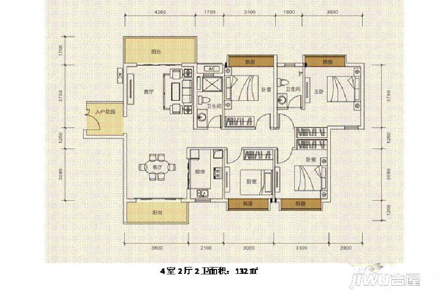 永兴国际城4室2厅2卫132㎡户型图