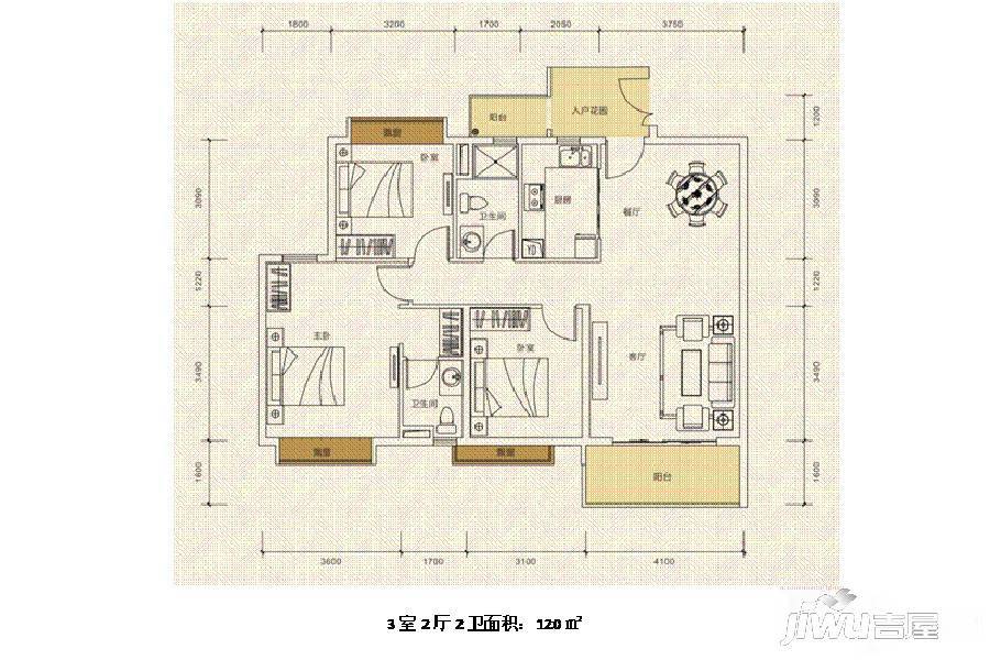 永兴国际城3室2厅2卫120㎡户型图