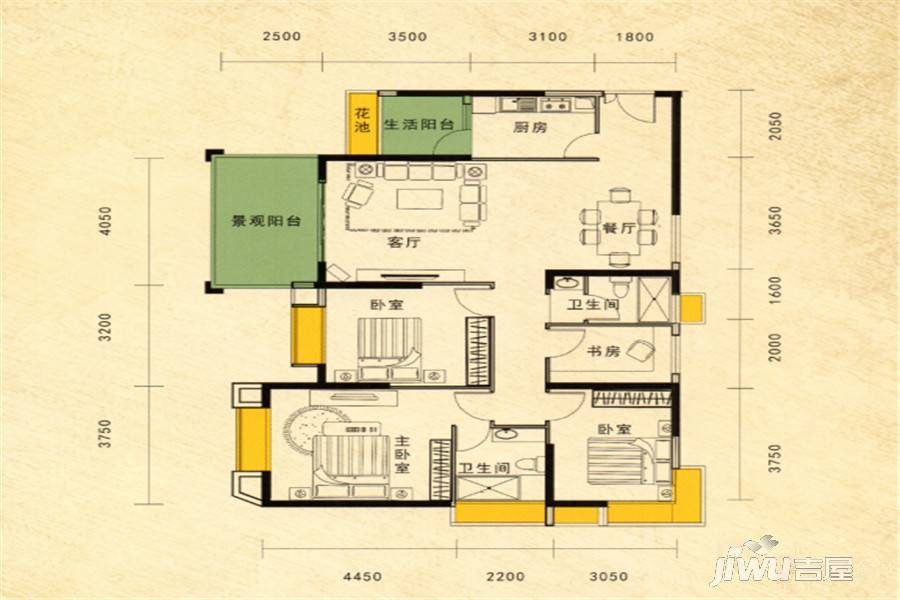 南国豪苑4室2厅2卫135.7㎡户型图