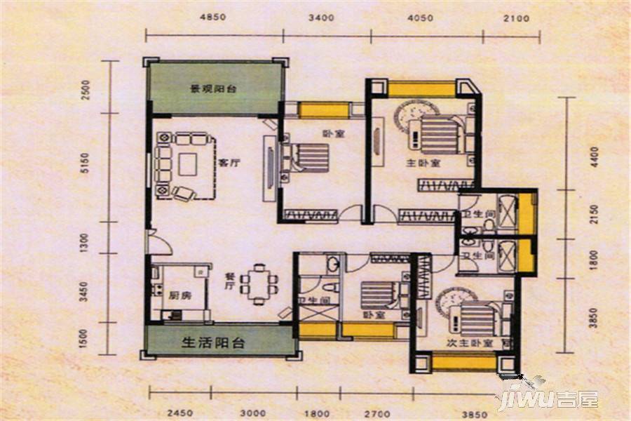 南国豪苑4室2厅3卫180㎡户型图