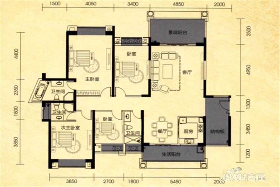 南国豪苑4室2厅3卫185.5㎡户型图