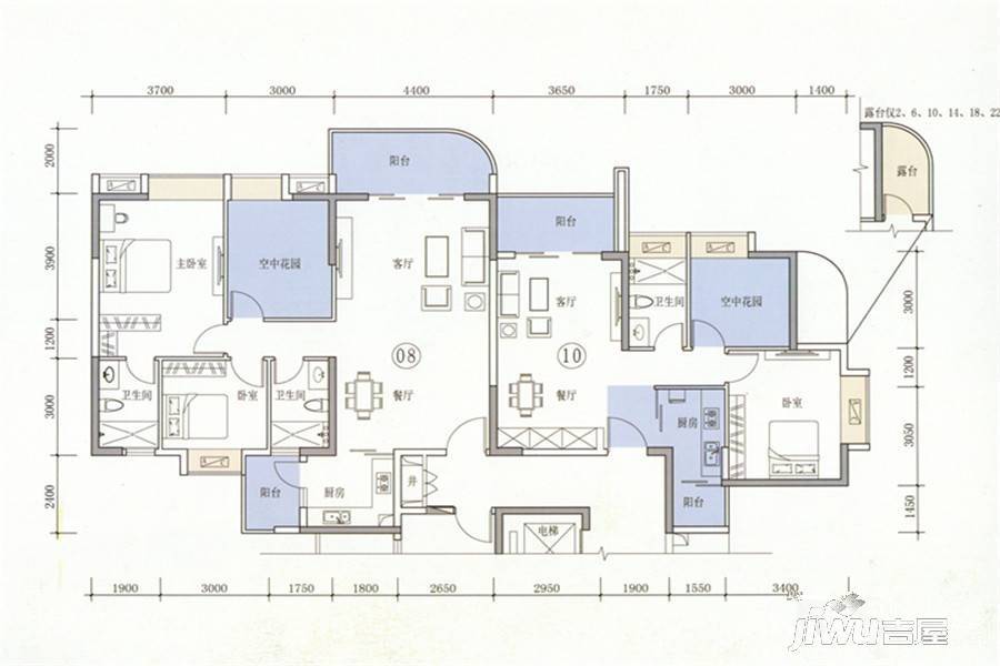 城市美林2室2厅2卫115.3㎡户型图