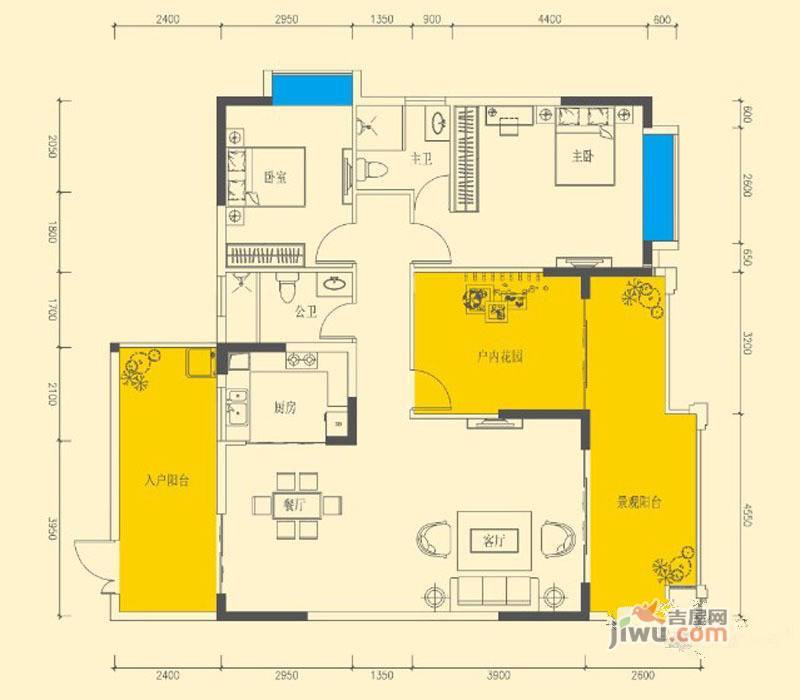 城市美林2室2厅2卫119㎡户型图