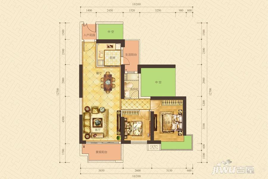 湛江荣盛中央广场8号楼02户型户型图_首付金额_3室2厅2卫_87.