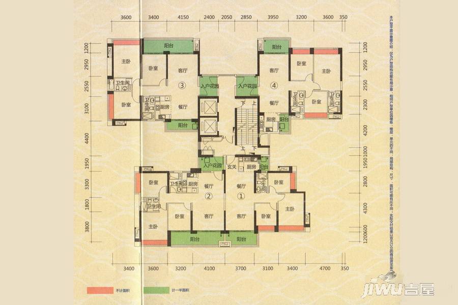 启达东海岸3室2厅1卫100㎡户型图