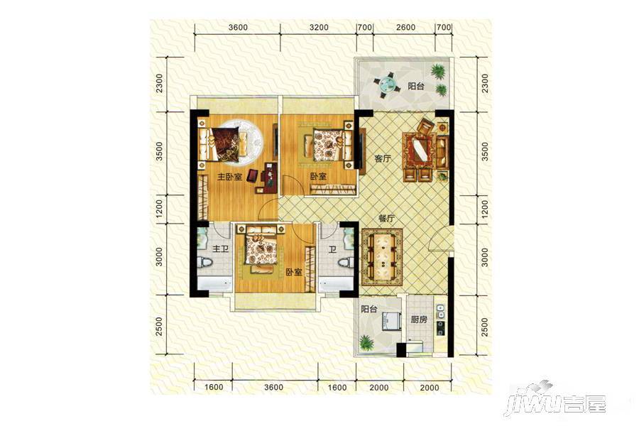 长盈翰林苑商铺3室2厅2卫120㎡户型图