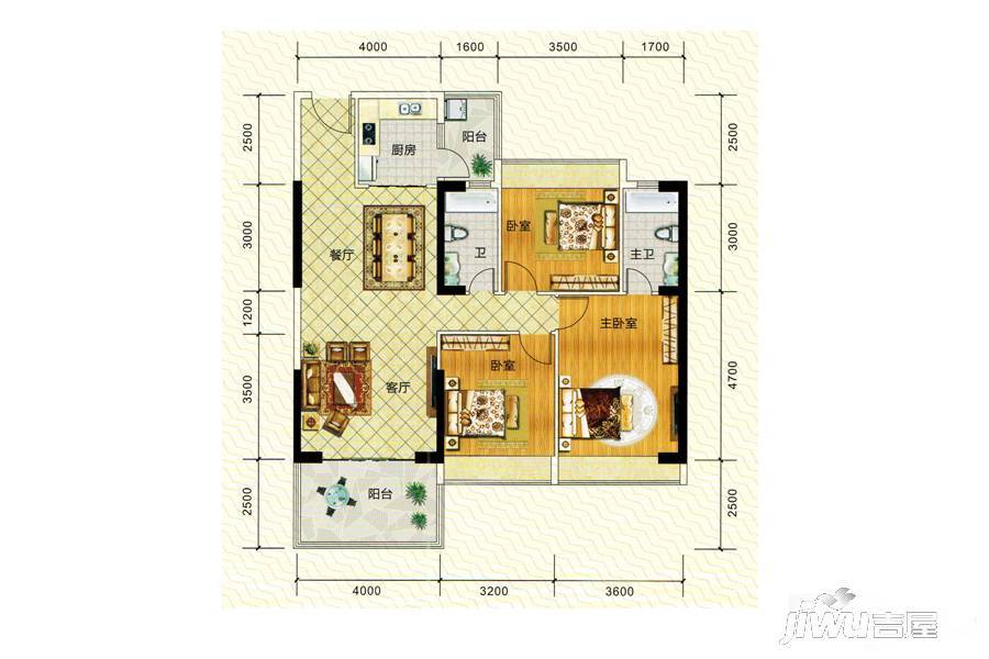 长盈翰林苑商铺3室2厅2卫126㎡户型图